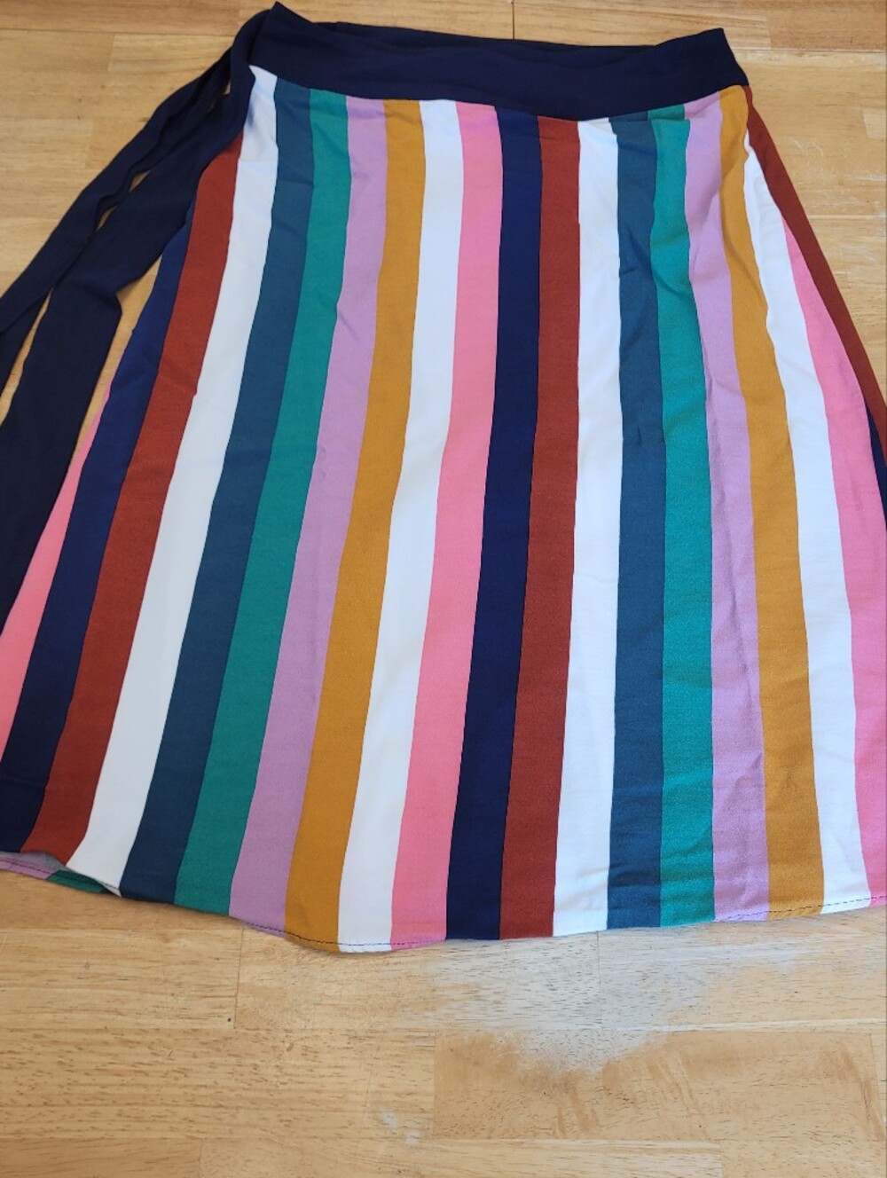 Boden Portia Rainbow Wrap Skirt Blue White Gold Stripes Size 10 Petite 14P UK - Picture 9 of 9